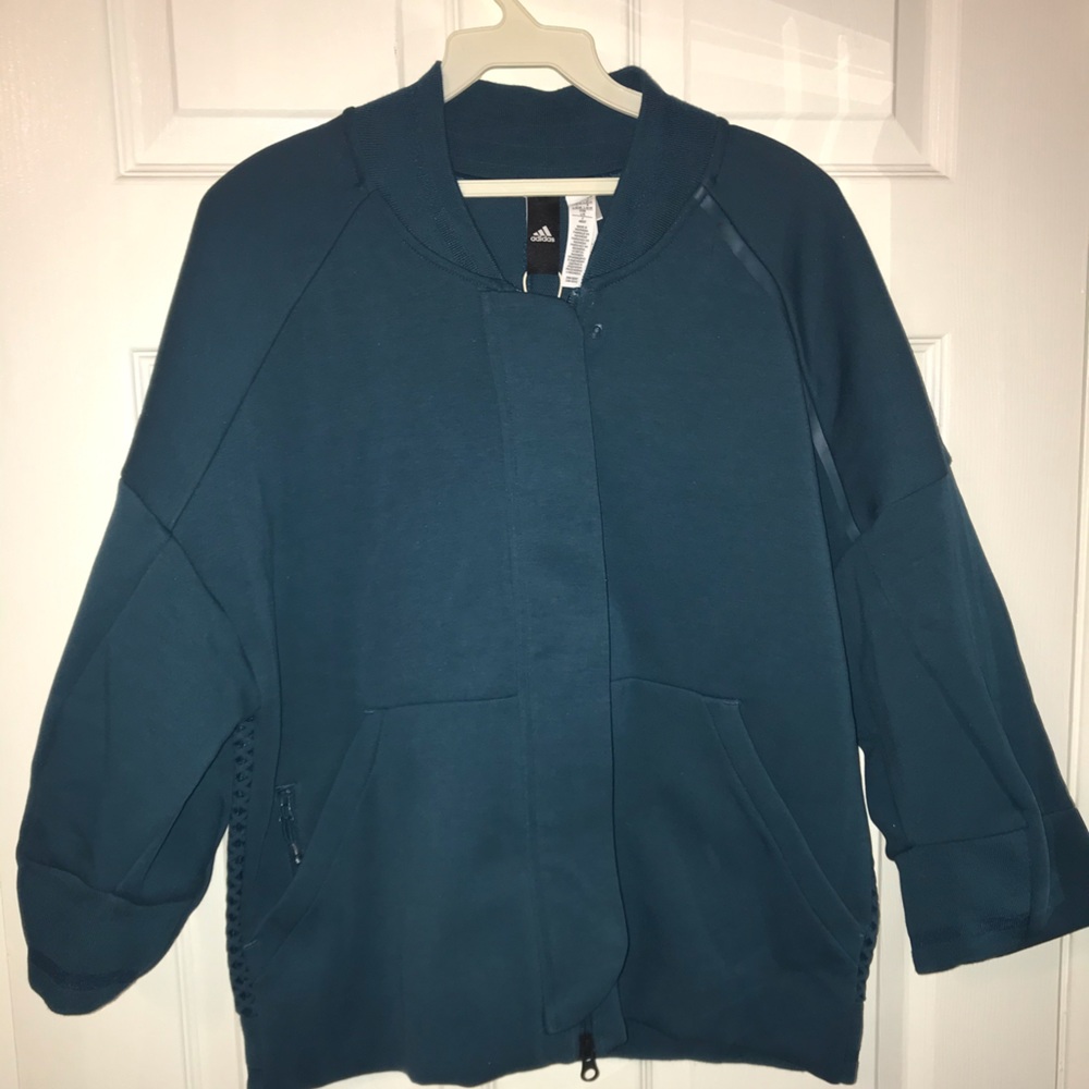 COPY - Teal blue Adidas bomber style sweater